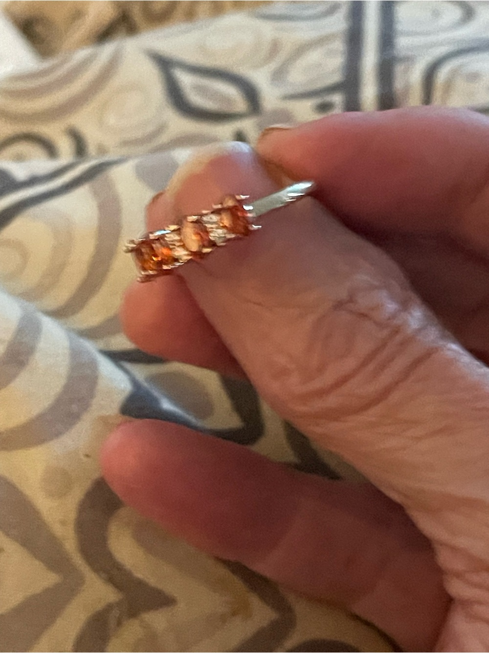 Gold Band Ring with red  Gemstones - Women Jewelry size 7